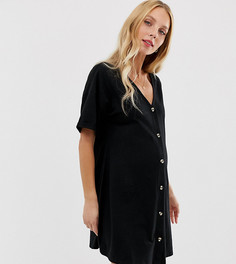 Меланжевое свободное платье мини на пуговицах ASOS DESIGN Maternity - Черный