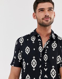 Черная рубашка с ацтекским принтом и отложным воротником New Look - Черный