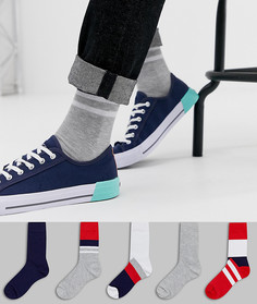 Набор из 5 пар носков с узором (красные / темно-синие) ASOS DESIGN - Мульти