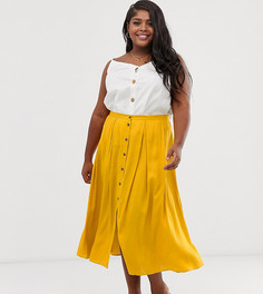 Юбка миди со складками и пуговицами ASOS DESIGN Curve - Желтый