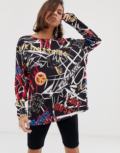 Блузка с принтом в стиле граффити Love Moschino - Черный