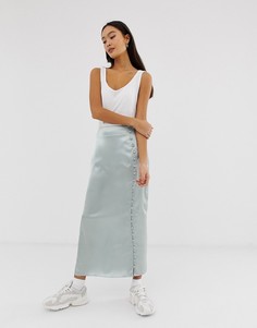 Атласная юбка макси на пуговицах ASOS DESIGN city - Серый