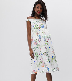 Платье миди с открытыми плечами и цветочным принтом True Violet Maternity - Мульти