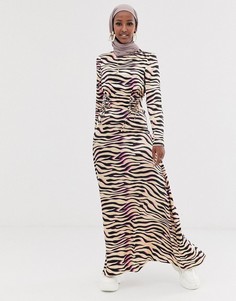 Платье макси с поясом и принтом зебра ASOS DESIGN - Мульти