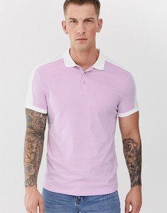 Сиреневая футболка-поло из органического хлопка с контрастными вставками на плечах ASOS DESIGN - Фиолетовый