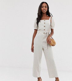 Комбинезон с пышными рукавами и поясом ASOS DESIGN Tall - Бежевый