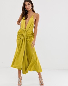 Атласное платье миди с глубоким вырезом ASOS EDITION - Коричневый