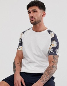 Футболка с асимметричным краем, цветочным принтом и рукавами реглан Jack & Jones Originals - Белый