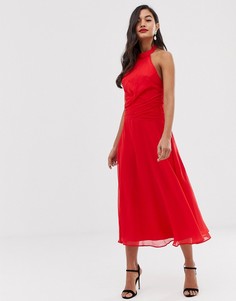 Платье миди с высоким воротом и драпировкой на талии ASOS DESIGN - Мульти