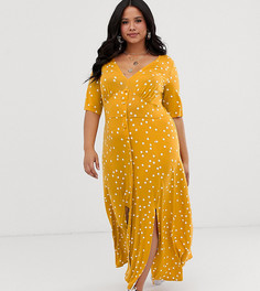 Чайное платье макси в горошек с разрезами и пуговицами ASOS DESIGN Curve - Мульти
