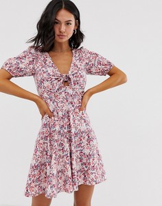 Чайное платье мини с пышными рукавами и завязкой ASOS DESIGN - Мульти
