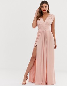 Плиссированное платье макси с кружевом ASOS DESIGN Fuller Bust PREMIUM - Розовый