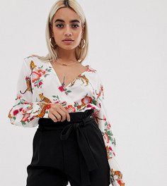 Боди с длинными рукавами и запахом Boohoo Petite - Мульти
