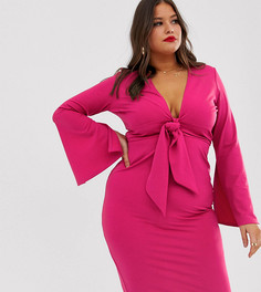 Платье миди с длинными рукавами и поясом ASOS DESIGN Curve - Зеленый