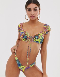 Бикини-топ с принтом пейсли и рукавами Jaded London - Мульти