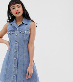 Джинсовое короткое приталенное платье-рубашка без рукавов ASOS DESIGN Petite - Синий