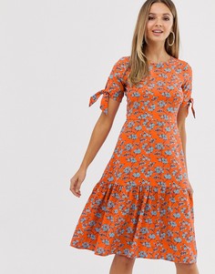 Платье с короткими рукавами и завязкой Closet - Оранжевый