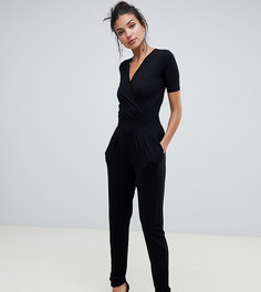 Трикотажный комбинезон с запахом и короткими рукавами ASOS DESIGN Tall - Черный