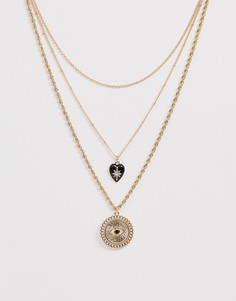 Золотистое многослойное ожерелье с подвеской Monki - Золотой