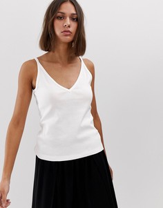 Белый топ с глубоким V-образным вырезом Weekday - Белый