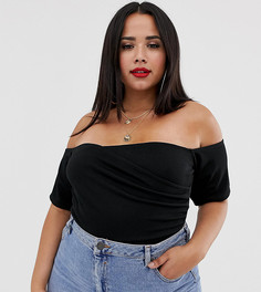 Черное боди с запахом и открытыми плечами PrettyLittleThing Plus - Черный