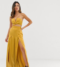 Атласные широкие брюки с разрезами ASOS DESIGN - Золотой