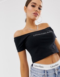 Кроп-топ с открытыми плечами и логотипом Calvin Klein Jeans - Черный