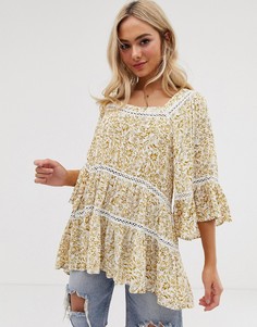 Топ-туника с цветочным принтом Free People Talk About It - Бежевый