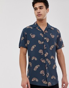 Приталенная вискозная рубашка с принтом пейсли Jack & Jones Premium - Темно-синий