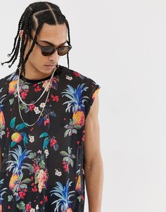 Сетчатая oversize-футболка без рукавов с принтом ASOS DESIGN - Черный