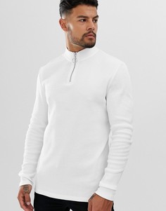 Белый лонгслив в рубчик с высоким воротом на молнии ASOS DESIGN - Белый