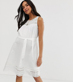 Платье мини для беременных без рукавов и с вышивкой ришелье Mamalicious - Белый Mama.Licious