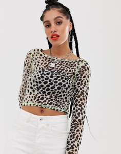 Сетчатый лонгслив с гепардовым принтом и неоновой строчкой ASOS DESIGN - Мульти