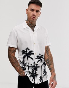 Рубашка с отложным воротником и пальмовым принтом Jack & Jones - Originals - Белый