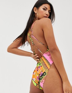 Слитный купальник с комбинированным платочным принтом ASOS DESIGN - Мульти