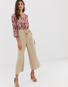 Широкие брюки с присборенным поясом Villa - Бежевый Vila