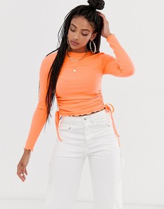 Приталенный топ с круглым вырезом и сборками по бокам ASOS DESIGN - Оранжевый