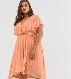 Платье миди с кейпом и асимметричным краем ASOS DESIGN Curve - Оранжевый