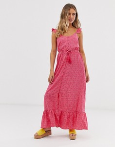 Розовое платье макси с цветочным принтом и оборками New Look - Розовый