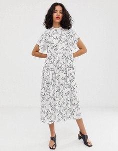 Свободное платье миди с открытой спиной и принтом ASOS DESIGN - Мульти