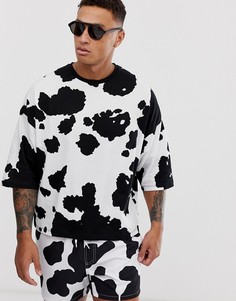 Короткая oversize-футболка с коровьим принтом из комплекта ASOS DESIGN - Черный