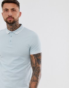 Голубая футболка-поло из пике с контрастной отделкой ASOS DESIGN - Синий