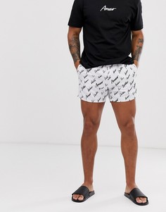 Белые короткие шорты для плавания со сплошным принтом ASOS DESIGN - Белый