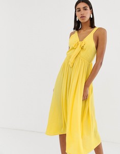 Платье макси с жатым эффектом и завязкой Vero Moda - Желтый