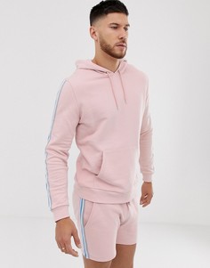 Розовый спортивный комплект из худи и шортов с полосками по бокам ASOS DESIGN - Розовый