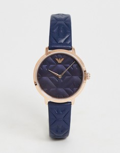 Часы в современном стиле с узким кожаным ремешком Emporio Armani AR11231 - Темно-синий