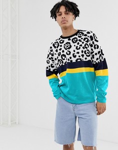 Трикотажный джемпер колор блок со звериным принтом ASOS DESIGN - Зеленый