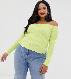 Неоновый ажурный топ со спущенными плечами ASOS DESIGN Curve - Зеленый
