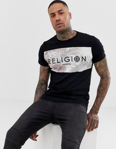 Черная футболка с асимметричным краем и принтом Religion - Черный
