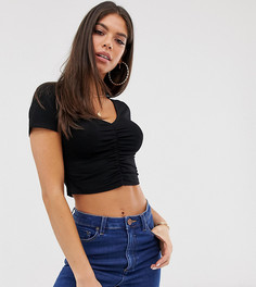 Черная футболка с короткими рукавами и сборками ASOS DESIGN Tall - Черный